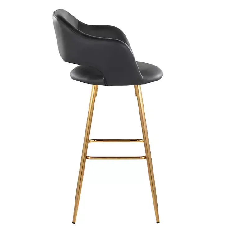 Kirklands Home Bar Stools & Counter Height Stools|Faux Leather Marge Bar Stools, Set of 2 Black