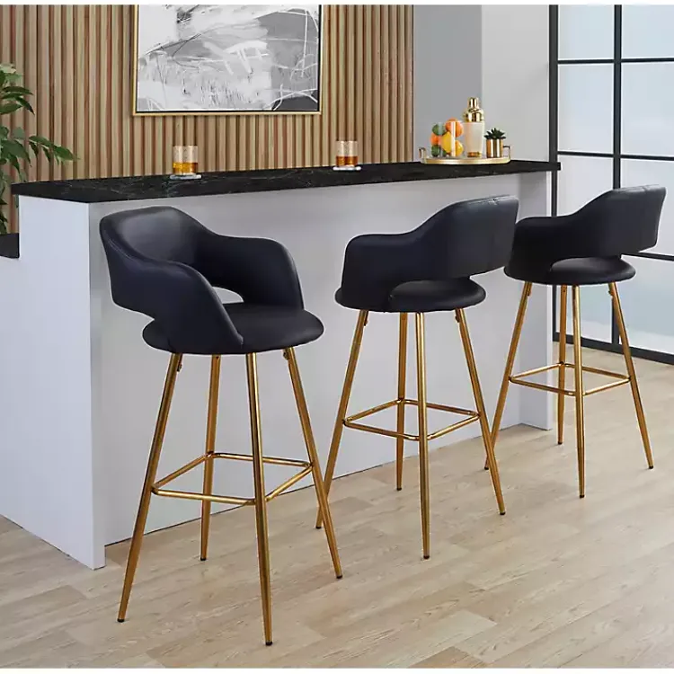 Kirklands Home Bar Stools & Counter Height Stools|Faux Leather Marge Bar Stools, Set of 2 Black