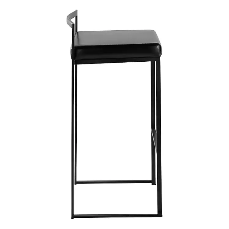 Kirklands Home Bar Stools & Counter Height Stools|Faux Leather Stackable Bar Stools, Set of 2 Black