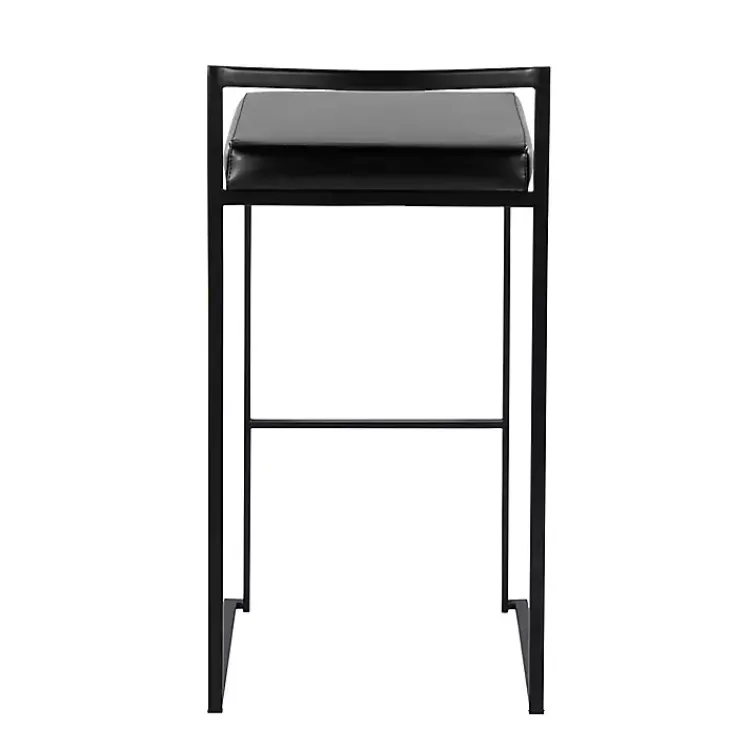 Kirklands Home Bar Stools & Counter Height Stools|Faux Leather Stackable Bar Stools, Set of 2 Black