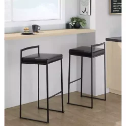 Kirklands Home Bar Stools & Counter Height Stools|Faux Leather Stackable Bar Stools, Set of 2 Black