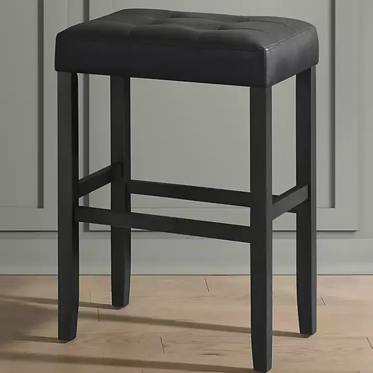 Kirklands Home Bar Stools & Counter Height Stools|Faux Leather Tufted Madison Bar Stool Black