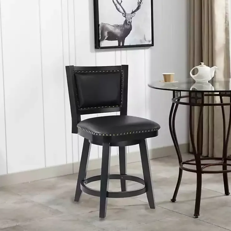 Kirklands Home Bar Stools & Counter Height Stools|Faux Leather Upholstered Counter Stool Black