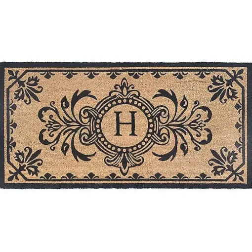Kirklands Home Doormats|Black Fleur De Lis Monogram H Doormat