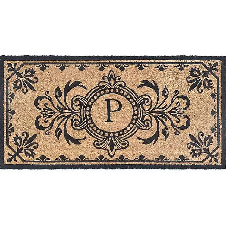 Kirklands Home Doormats|Black Fleur De Lis Monogram P Doormat