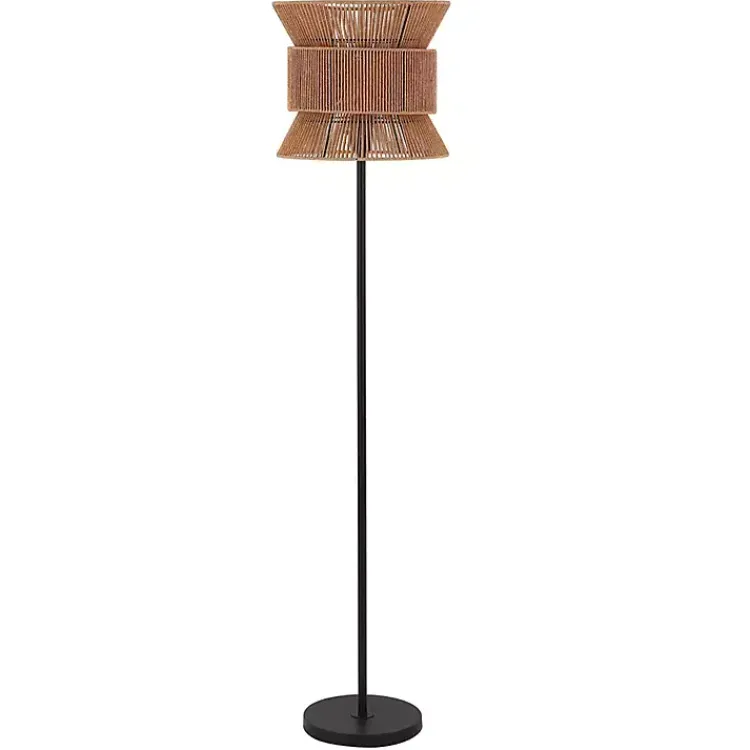 Kirklands Home Floor Lamps|Black Floor Lamp with Natural Woven Shade Brown