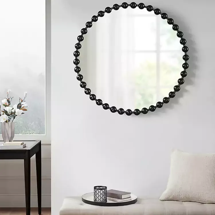 Kirklands Home Decorative Mirrors|Black Foiled Beaded Wall Mirror, 36 in.