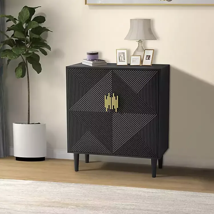 Kirklands Home Cabinets & Sideboards|Geometric Gold Handle Cabinet Black