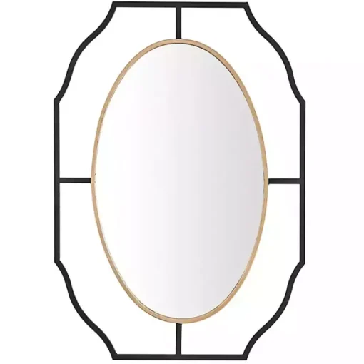 Kirklands Home Decorative Mirrors|Black Gold Scalloped Oval Frame Wall Mirror