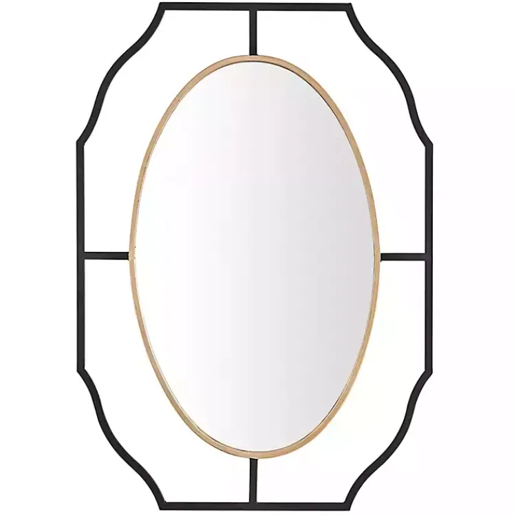 Kirklands Home Decorative Mirrors|Black Gold Scalloped Oval Frame Wall Mirror