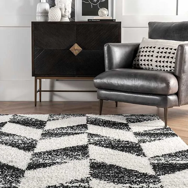 Kirklands Home Area Rugs|Black Herringbone Shag Area Rug, 9x12