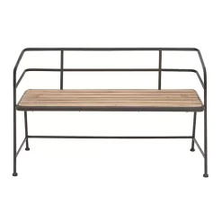 Kirklands Home Benches & Ottomans|Black Iron and Wooden Seat Industrial Bench