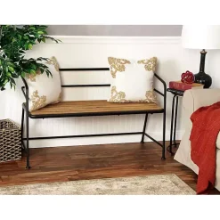 Kirklands Home Benches & Ottomans|Black Iron and Wooden Seat Industrial Bench