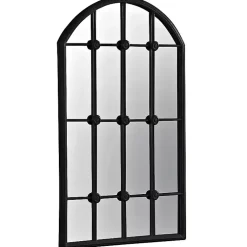 Kirklands Home Decorative Mirrors|Black Iron Arched Windowpane Mirror