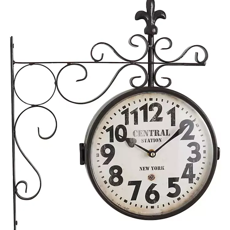 Kirklands Home Clocks|Black Iron Double Sided Scroll Wall Clock