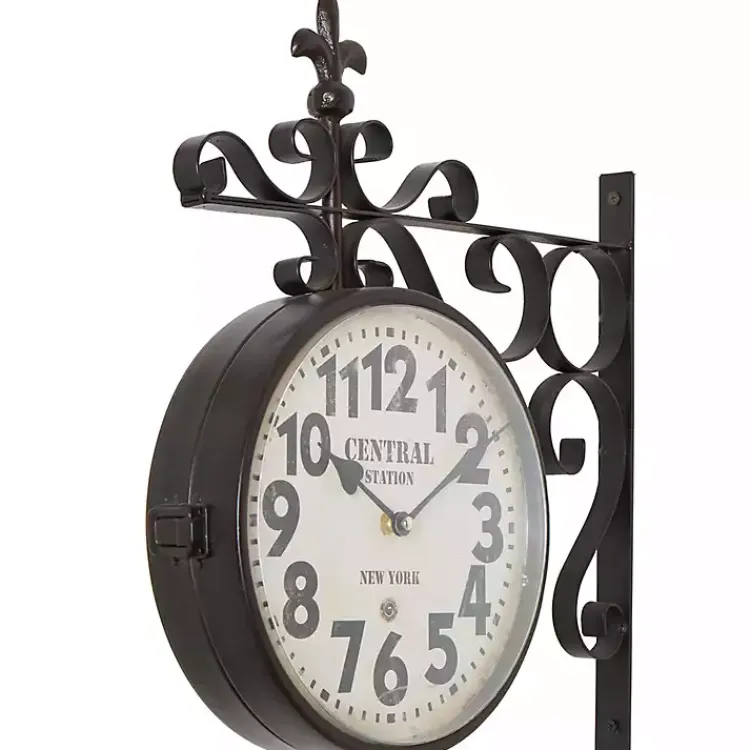 Kirklands Home Clocks|Black Iron Double Sided Scroll Wall Clock