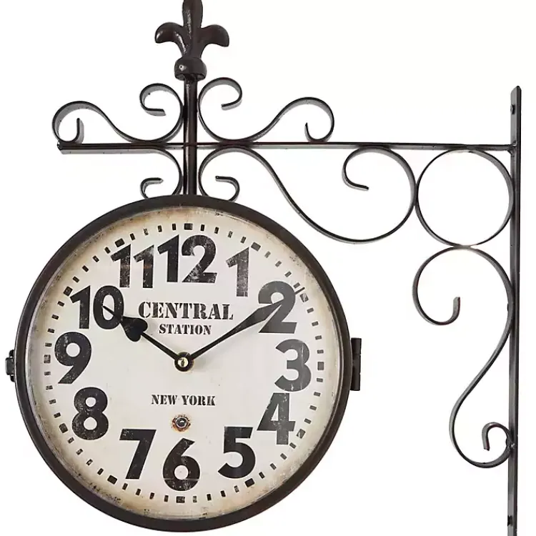 Kirklands Home Clocks|Black Iron Double Sided Scroll Wall Clock