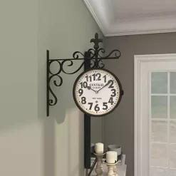 Kirklands Home Clocks|Black Iron Double Sided Scroll Wall Clock