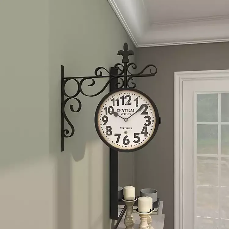 Kirklands Home Clocks|Black Iron Double Sided Scroll Wall Clock