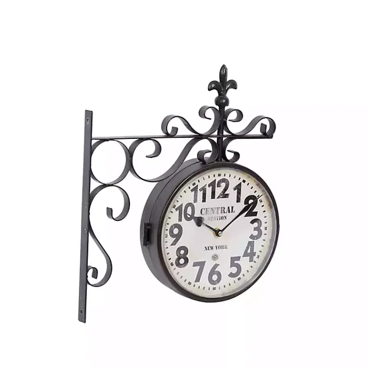 Kirklands Home Clocks|Black Iron Double Sided Scroll Wall Clock
