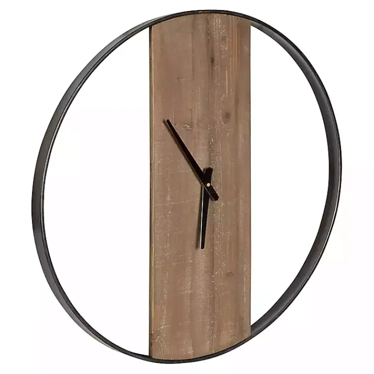 Kirklands Home Clocks|Ladd Natural Wood Wall Clock Black
