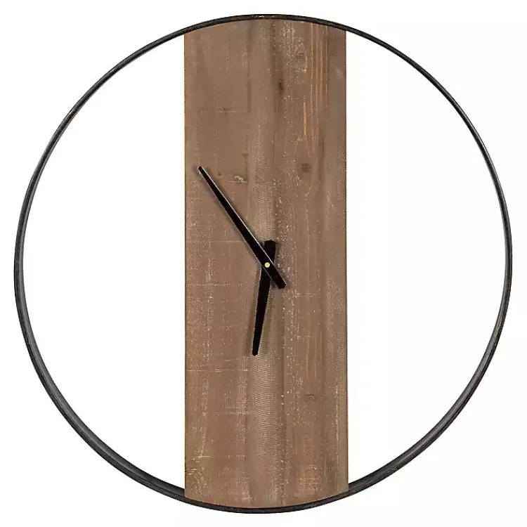 Kirklands Home Clocks|Ladd Natural Wood Wall Clock Black