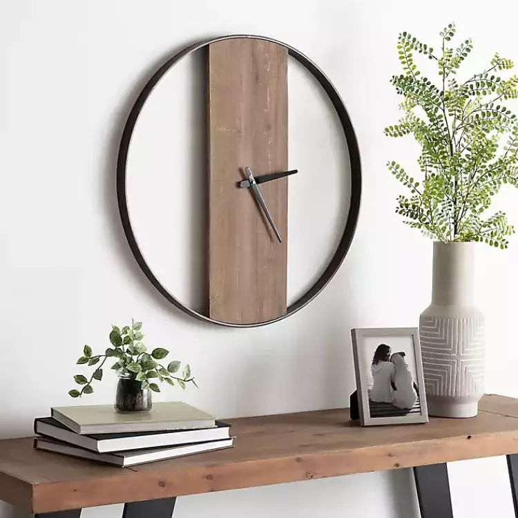 Kirklands Home Clocks|Ladd Natural Wood Wall Clock Black