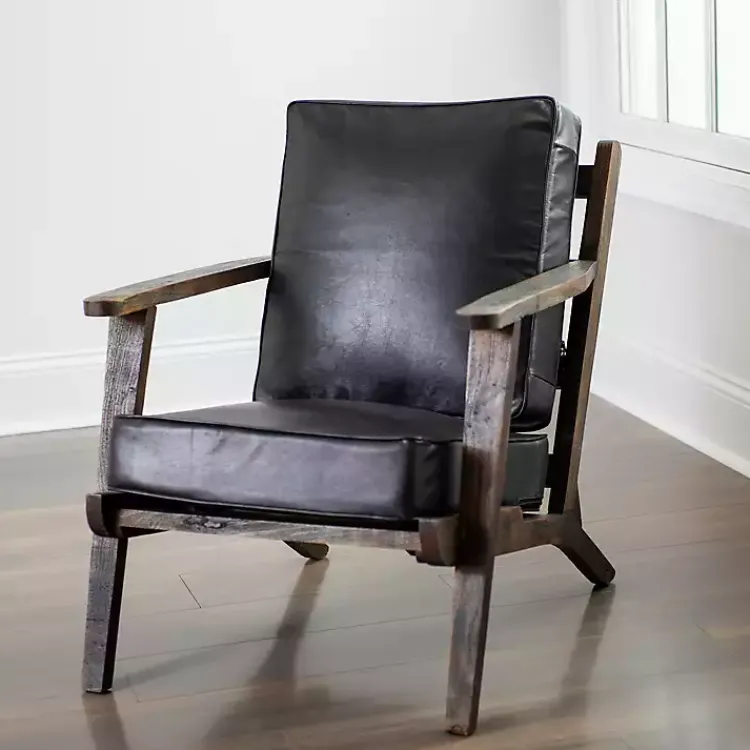 Kirklands Home Accent Chairs|Leather and Wood Accent Chair Black