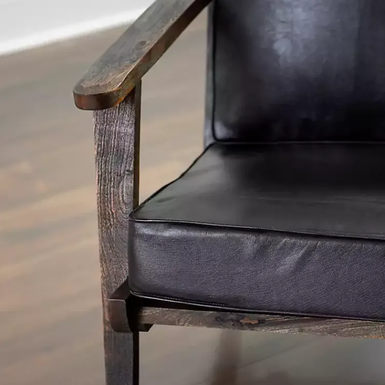 Kirklands Home Accent Chairs|Leather and Wood Accent Chair Black