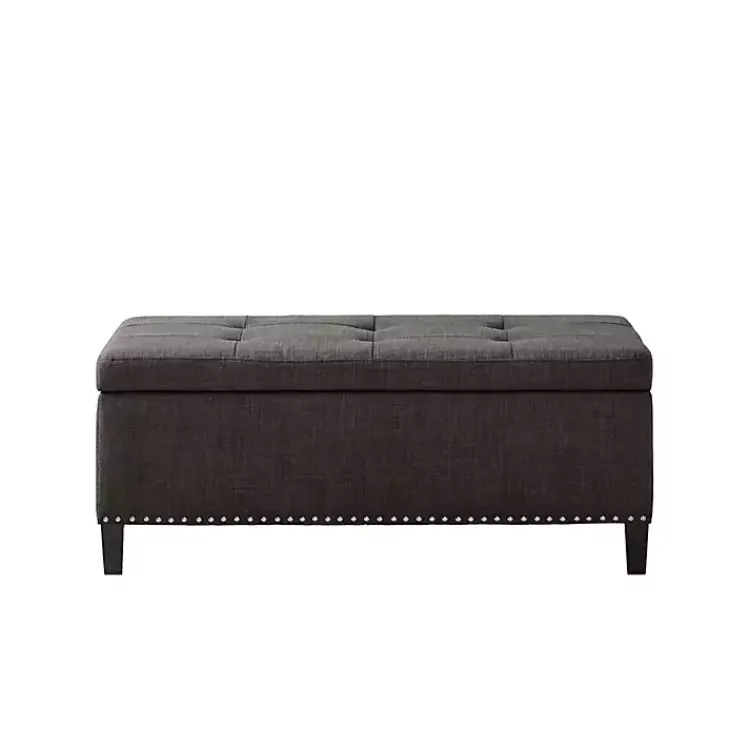 Kirklands Home Benches & Ottomans|Linen Button Tufted Storage Bench Black