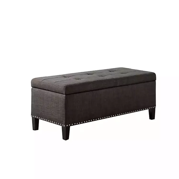 Kirklands Home Benches & Ottomans|Linen Button Tufted Storage Bench Black
