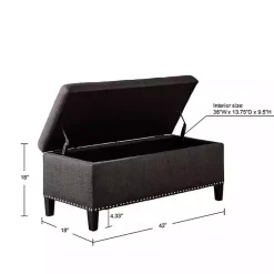 Kirklands Home Benches & Ottomans|Linen Button Tufted Storage Bench Black