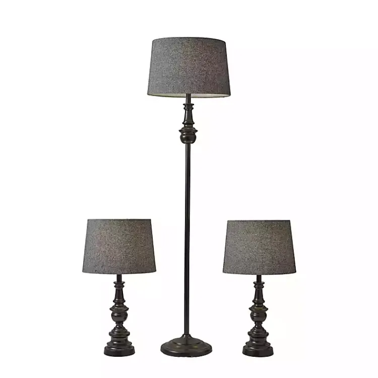 Kirklands Home Table Lamps|Black Lucas 3-pc. Table and Floor Lamp Set Gray