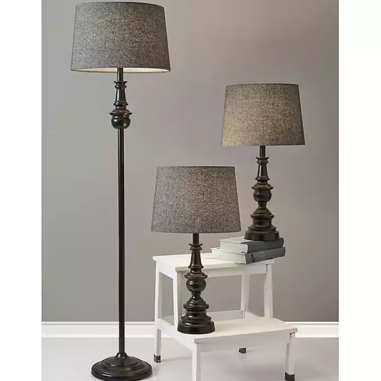 Kirklands Home Table Lamps|Black Lucas 3-pc. Table and Floor Lamp Set Gray