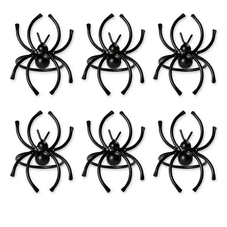 Kirklands Home Table Linens|Matte Spider Napkin Rings, Set of 6 Black