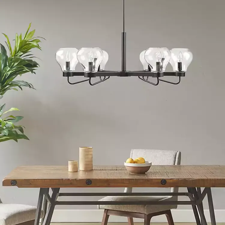 Kirklands Home Chandeliers & Pendant Lighting|Black Metal & Bowl Glass Shade 6-Light Chandelier