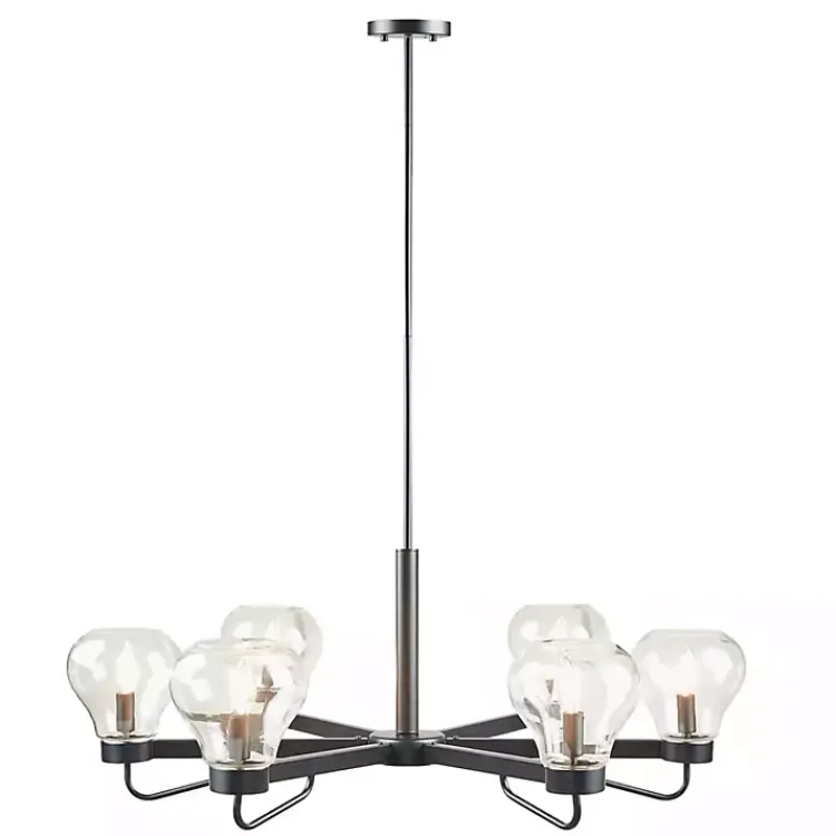 Kirklands Home Chandeliers & Pendant Lighting|Black Metal & Bowl Glass Shade 6-Light Chandelier