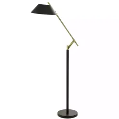 Kirklands Home Floor Lamps|Black Metal & Brass Angled Arm Task Floor Lamp