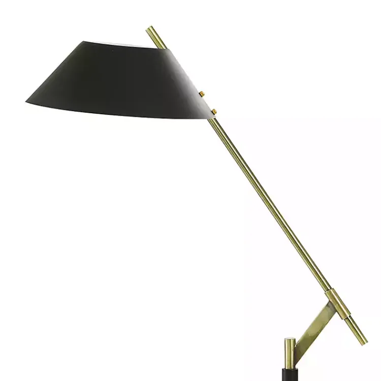 Kirklands Home Floor Lamps|Black Metal & Brass Angled Arm Task Floor Lamp