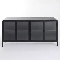Kirklands Home Cabinets & Sideboards|Metal & Glass 4-Door Bentley Cabinet Black