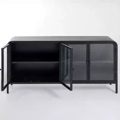 Kirklands Home Cabinets & Sideboards|Metal & Glass 4-Door Bentley Cabinet Black