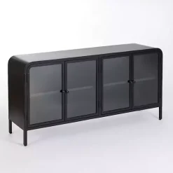 Kirklands Home Cabinets & Sideboards|Metal & Glass 4-Door Bentley Cabinet Black