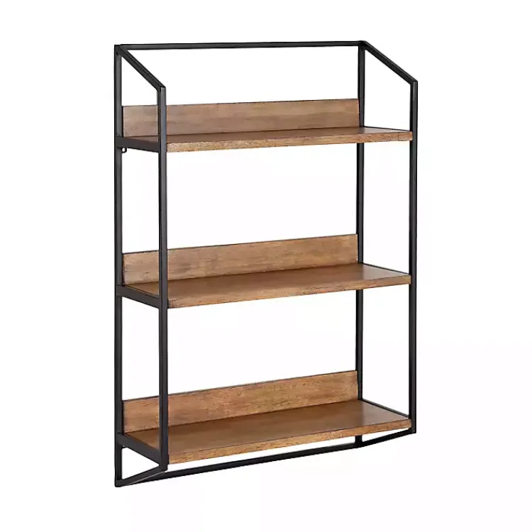Kirklands Home Shelves|Black Metal & Rustic Wood Tiered Wall Shelf