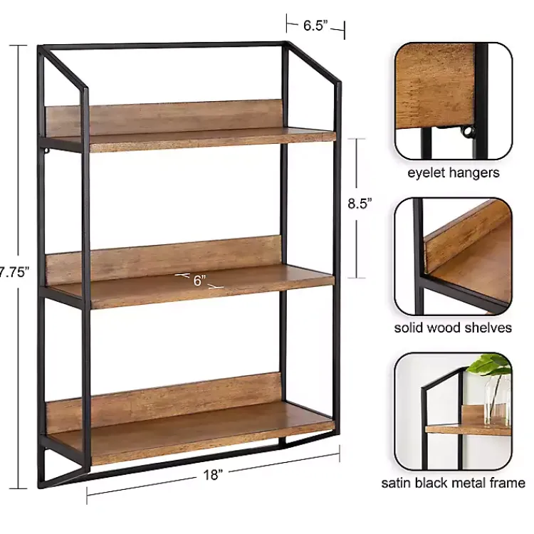 Kirklands Home Shelves|Black Metal & Rustic Wood Tiered Wall Shelf