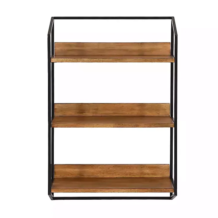 Kirklands Home Shelves|Black Metal & Rustic Wood Tiered Wall Shelf