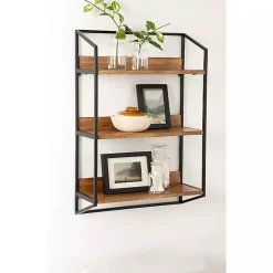Kirklands Home Shelves|Black Metal & Rustic Wood Tiered Wall Shelf