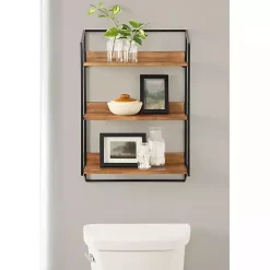 Kirklands Home Shelves|Black Metal & Rustic Wood Tiered Wall Shelf