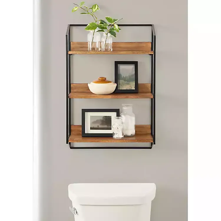 Kirklands Home Shelves|Black Metal & Rustic Wood Tiered Wall Shelf