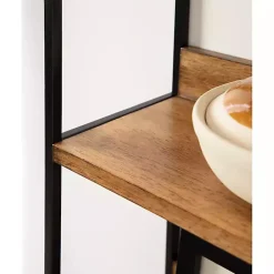 Kirklands Home Shelves|Black Metal & Rustic Wood Tiered Wall Shelf