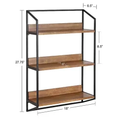 Kirklands Home Shelves|Black Metal & Rustic Wood Tiered Wall Shelf